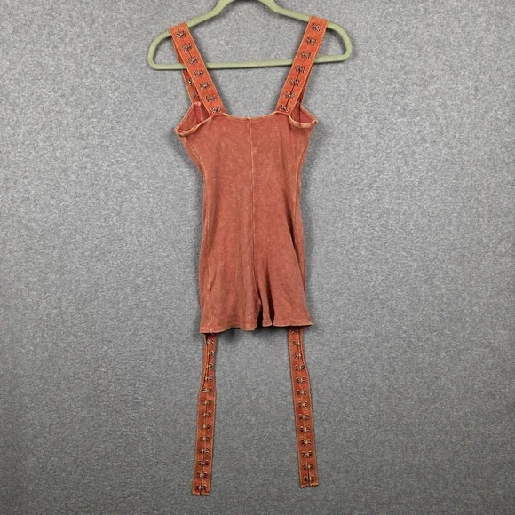 J.OUR Suspender Mini Dress Womens Small Orange Waffle Knit Hook Eye Straps - Picture 2 of 9
